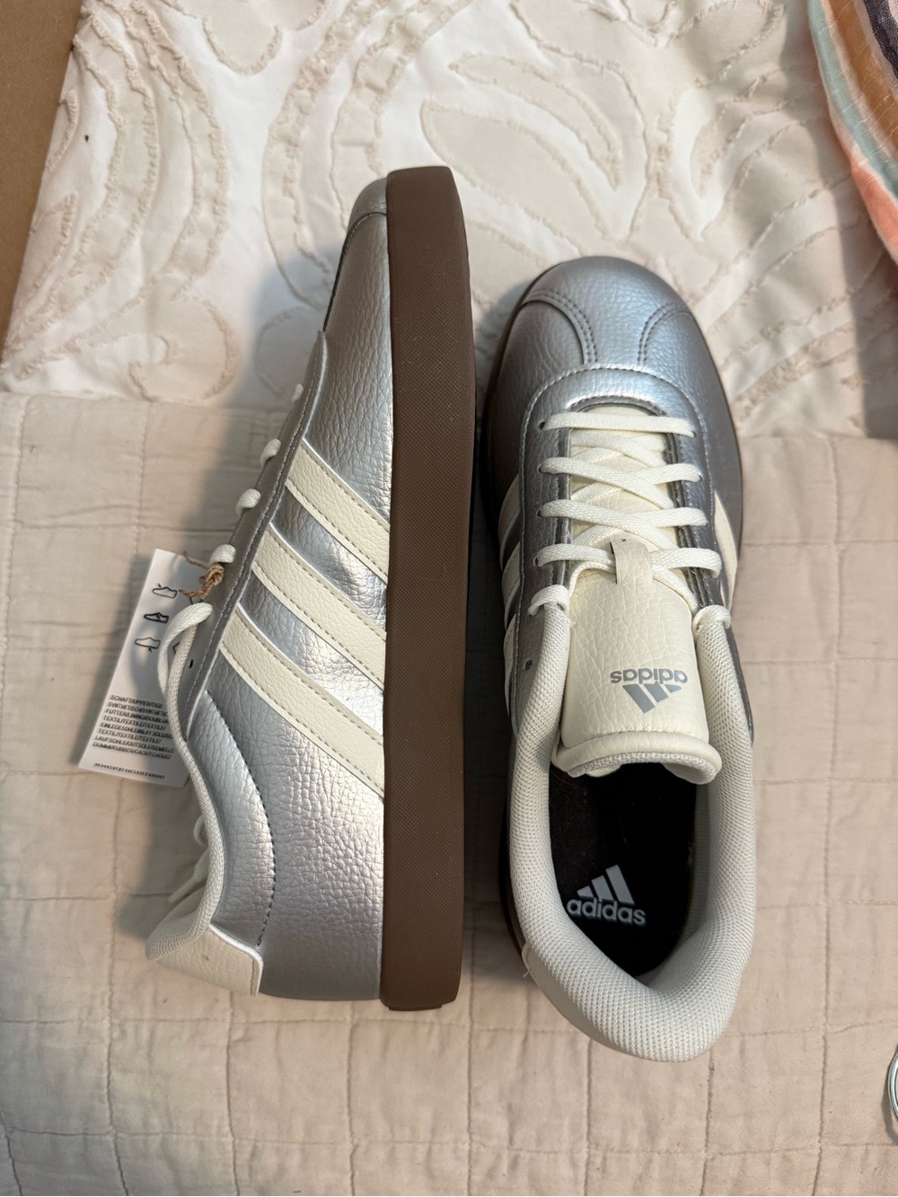 adidas Silver and Cream VL Court 3.0 K Sneakers
